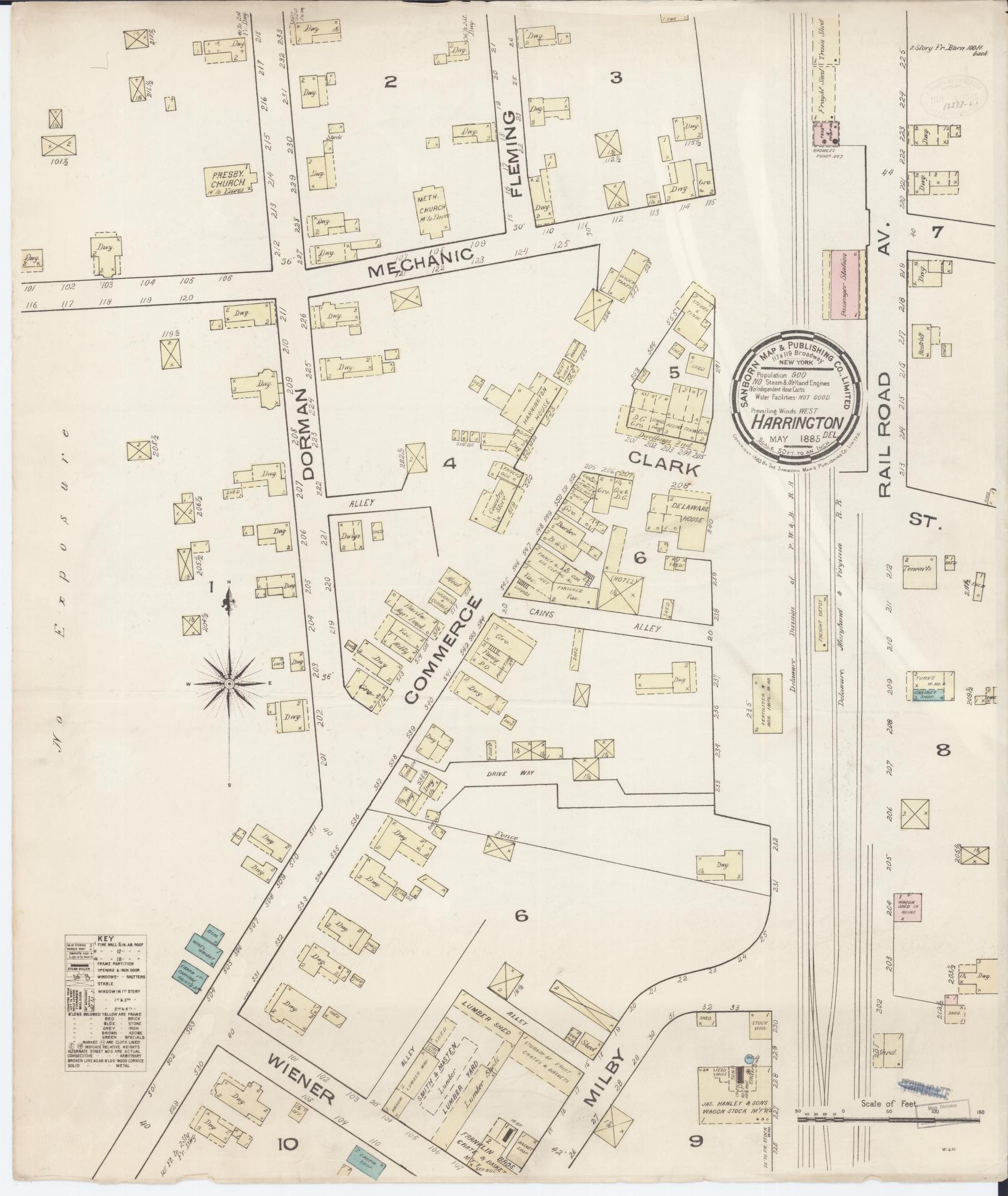 Sanborn Fire Insurance Map from Harrington, Kent County, Delaware. (1885) – Historic Sanborn Fire Insurance Map Print