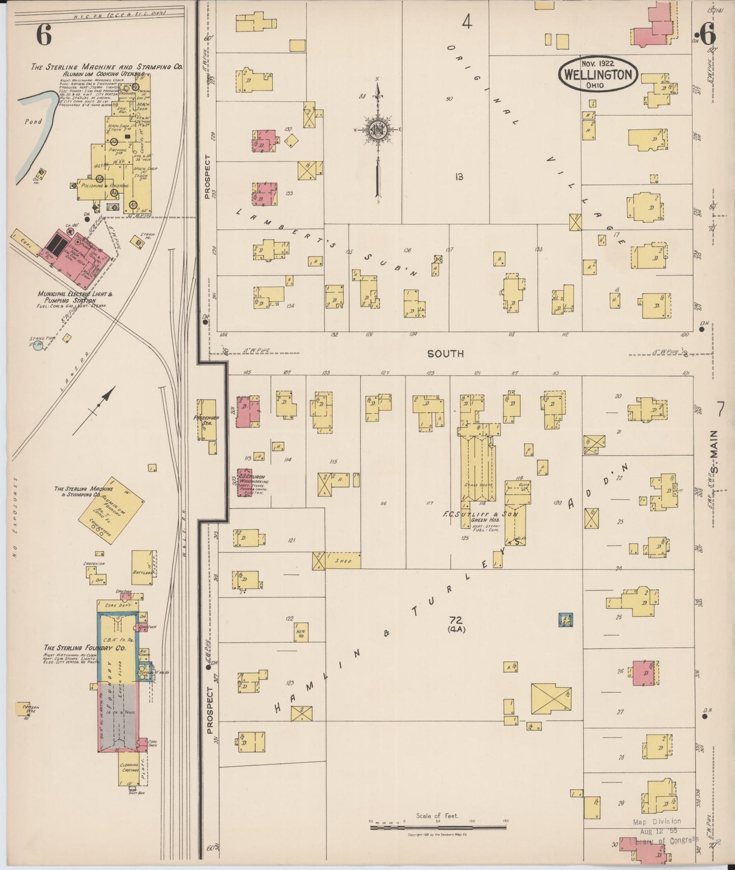 Sanborn Fire Insurance Map from Wellington, Lorain County, Ohio (1922), Sheet #0006 - Complete Map Set gallery image, historic Sanborn map, vintage wall art, Ohio Ohio