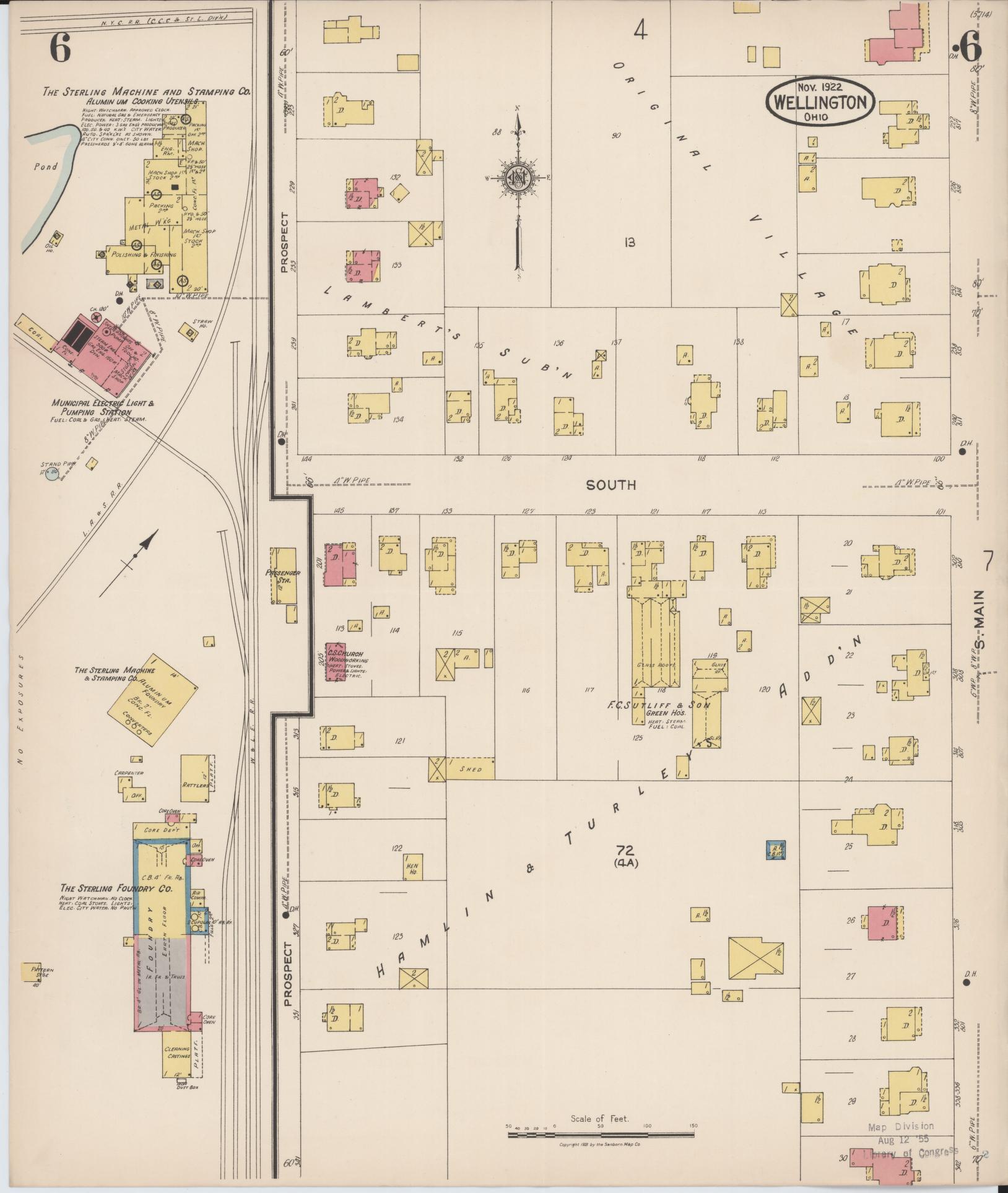 Sanborn Fire Insurance Map from Wellington, Lorain County, Ohio (1922), Sheet #0006 - Complete Map Set gallery image, historic Sanborn map, vintage wall art, Ohio Ohio
