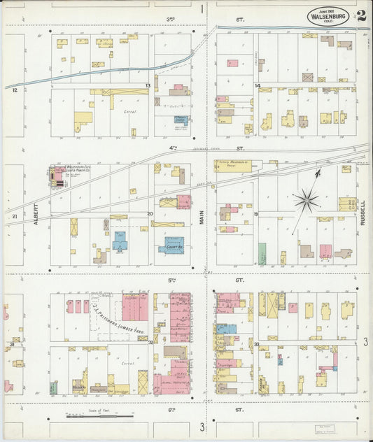 Sanborn Fire Insurance Map from Walsenburg, Huerfano County, Colorado (1901), Sheet #0002 - Historic Sanborn Fire Insurance Map Print, vintage old map wall art, antique decor, genealogy gift, Colorado Colorado map