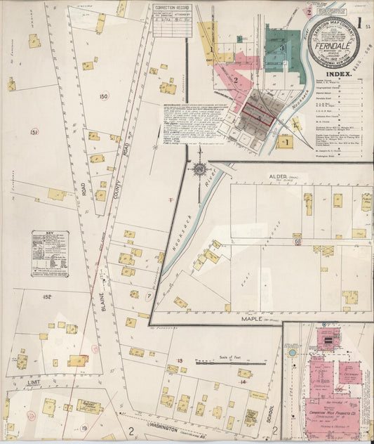 Sanborn Fire Insurance Map from Ferndale, Whatcom County, Washington (1932), Sheet #0001 - Historic Sanborn Fire Insurance Map Print, vintage old map wall art, antique decor, genealogy gift, Washington Washington map