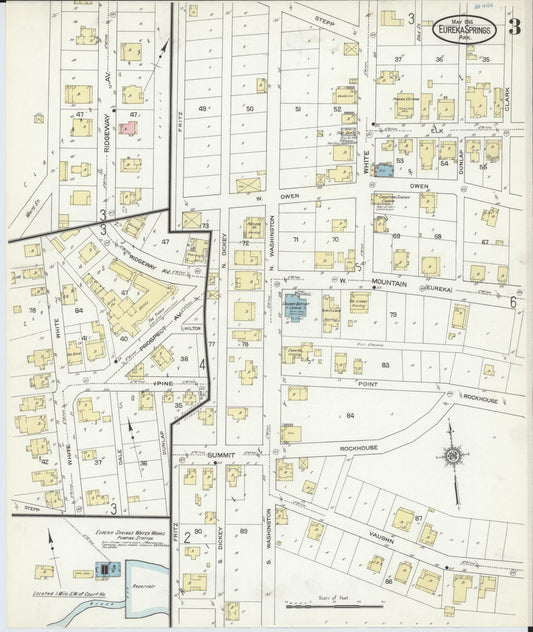 Sanborn Fire Insurance Map from Eureka Springs, Carroll County, Arkansas (1914), Sheet #0003 - Historic Sanborn Fire Insurance Map Print, vintage old map wall art, antique decor, genealogy gift, Arkansas Arkansas map