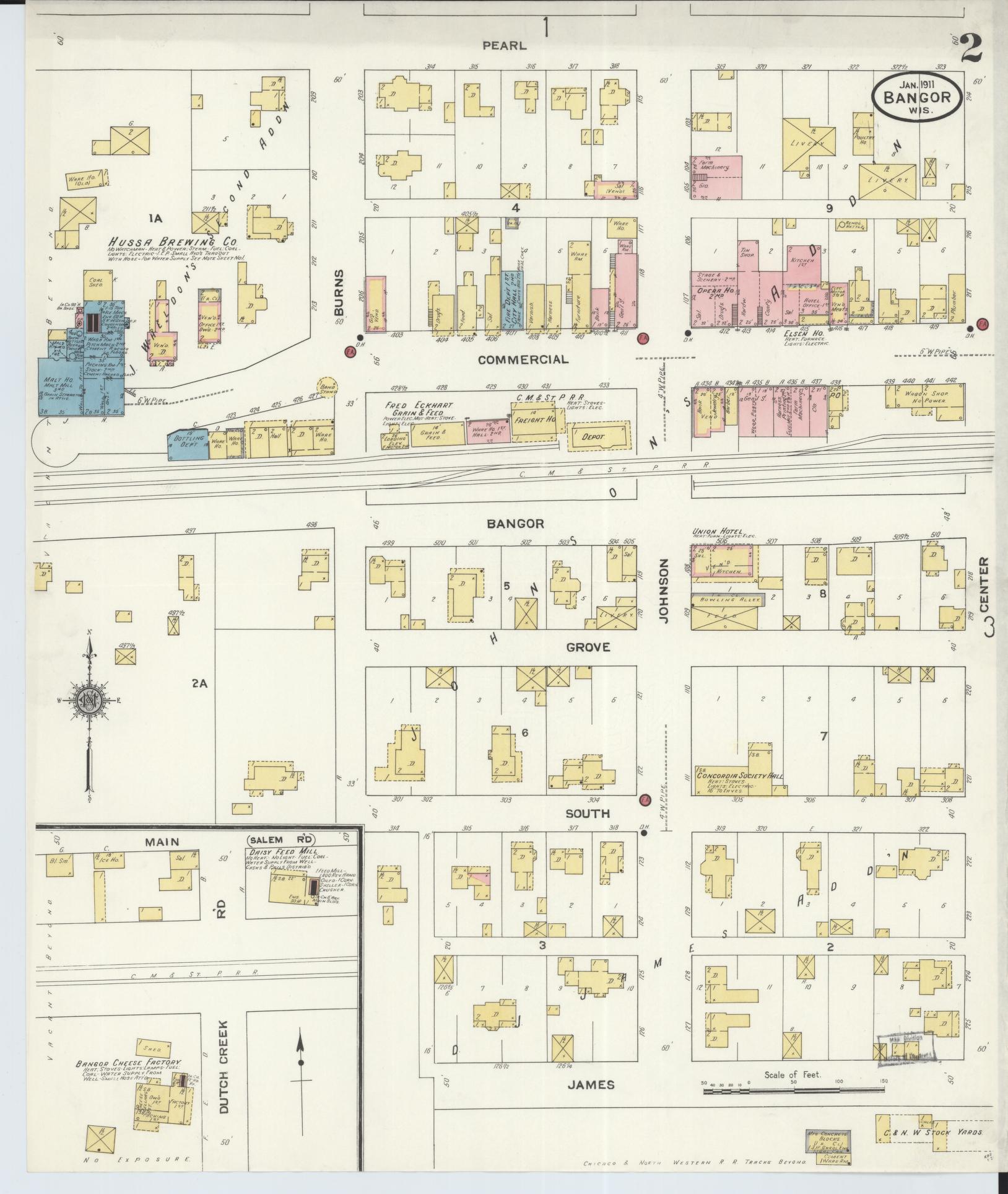 Sanborn Fire Insurance Map from Bangor, La Crosse County, Wisconsin (1911), Sheet #0002 - Complete Map Set gallery image, historic Sanborn map, vintage wall art, Wisconsin Wisconsin