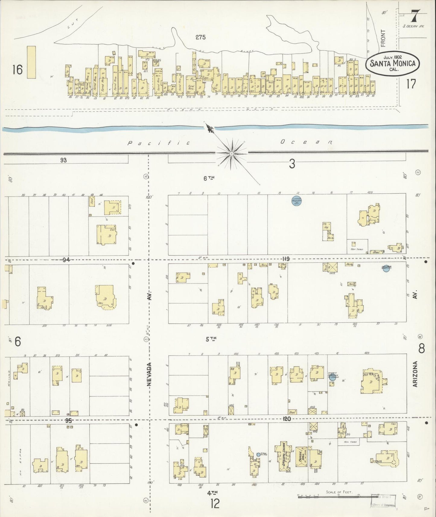 Sanborn Fire Insurance Map from Santa Monica, Los Angeles County, California (1902), Sheet #0007 - Complete Map Set gallery image, historic Sanborn map, vintage wall art, California California