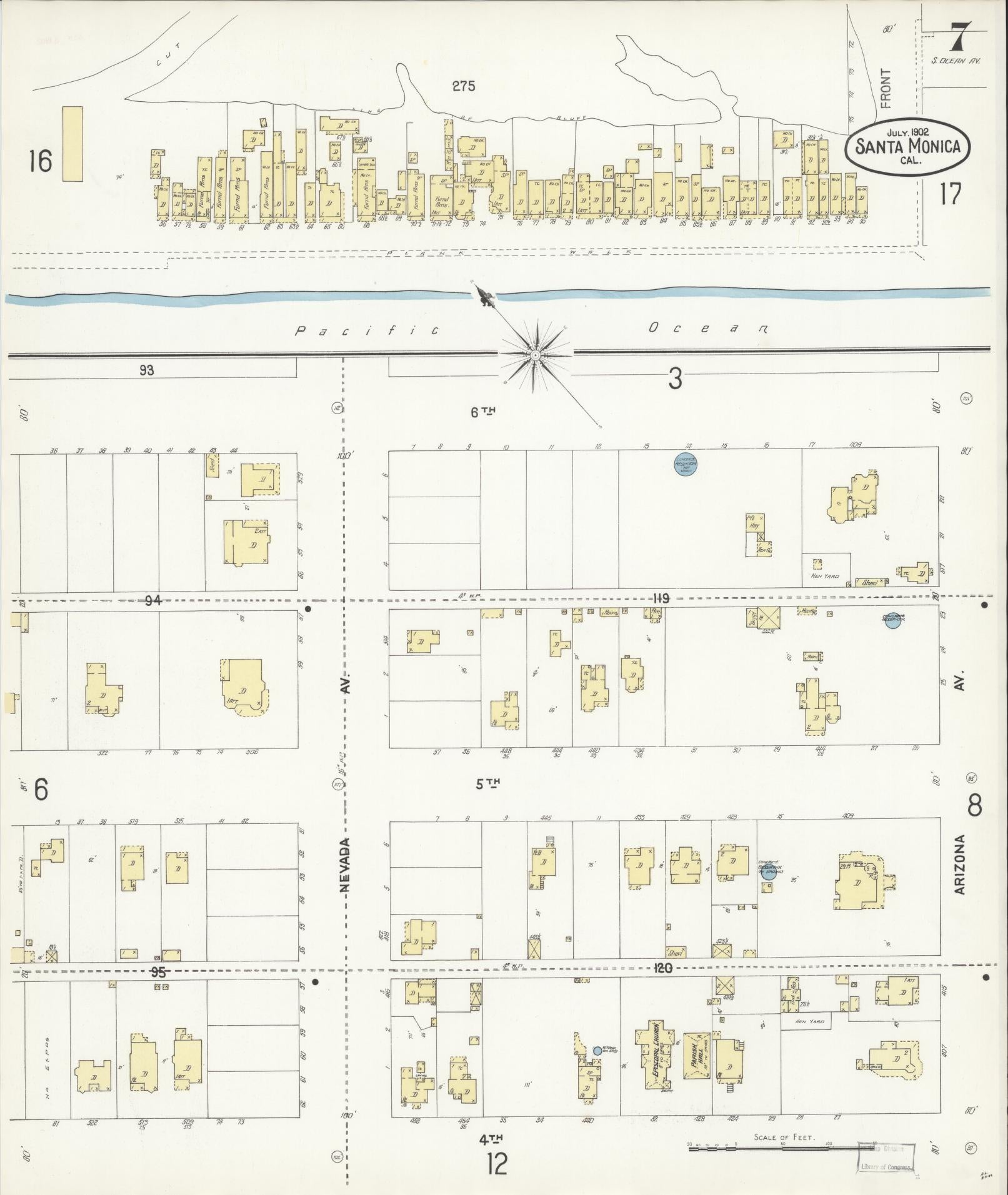 Sanborn Fire Insurance Map from Santa Monica, Los Angeles County, California (1902), Sheet #0007 - Complete Map Set gallery image, historic Sanborn map, vintage wall art, California California