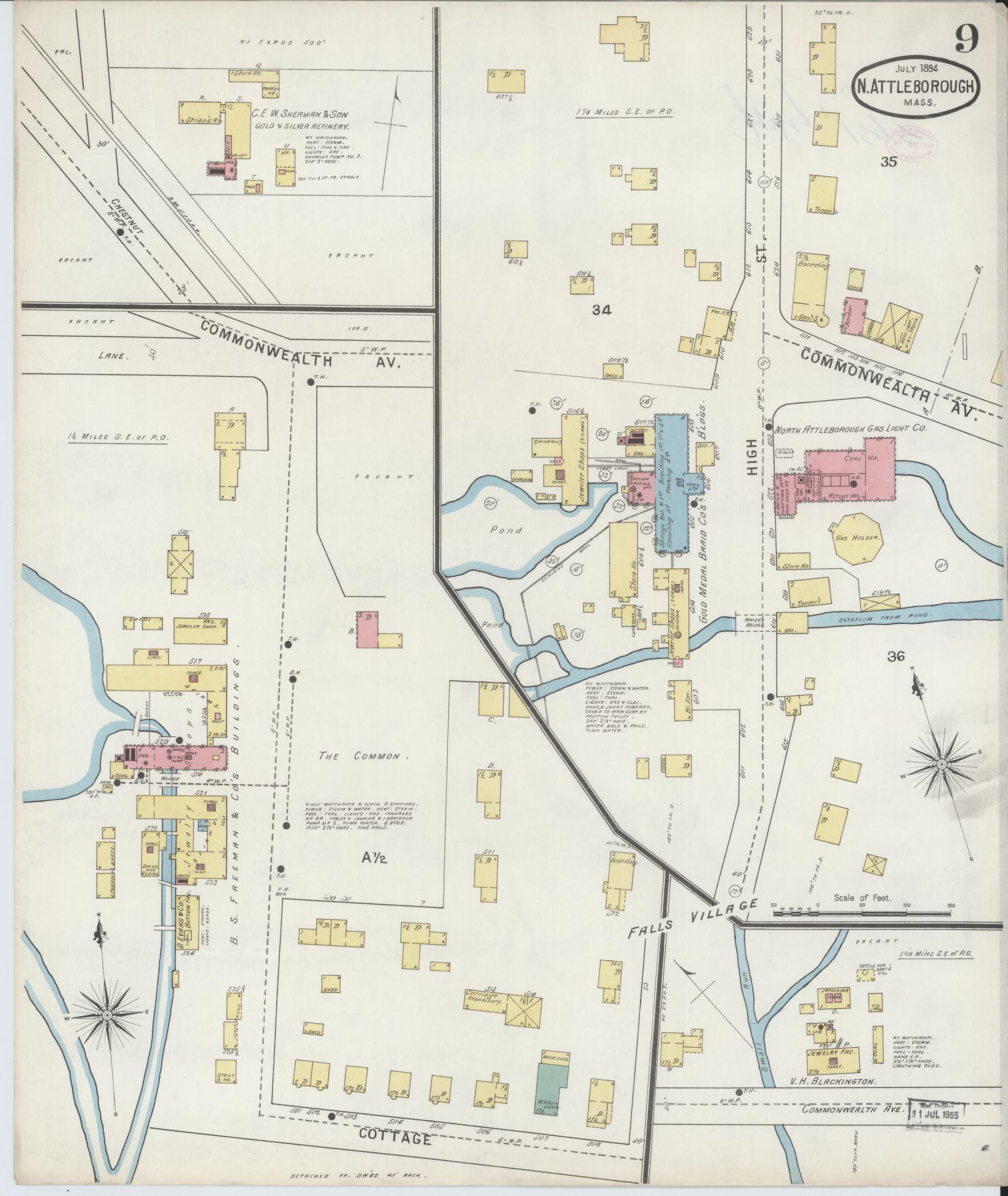 Sanborn Fire Insurance Map from North Attleborough, Bristol County, Massachusetts (1894), Sheet #0009 - Complete Map Set gallery image, historic Sanborn map, vintage wall art, Massachusetts Massachusetts