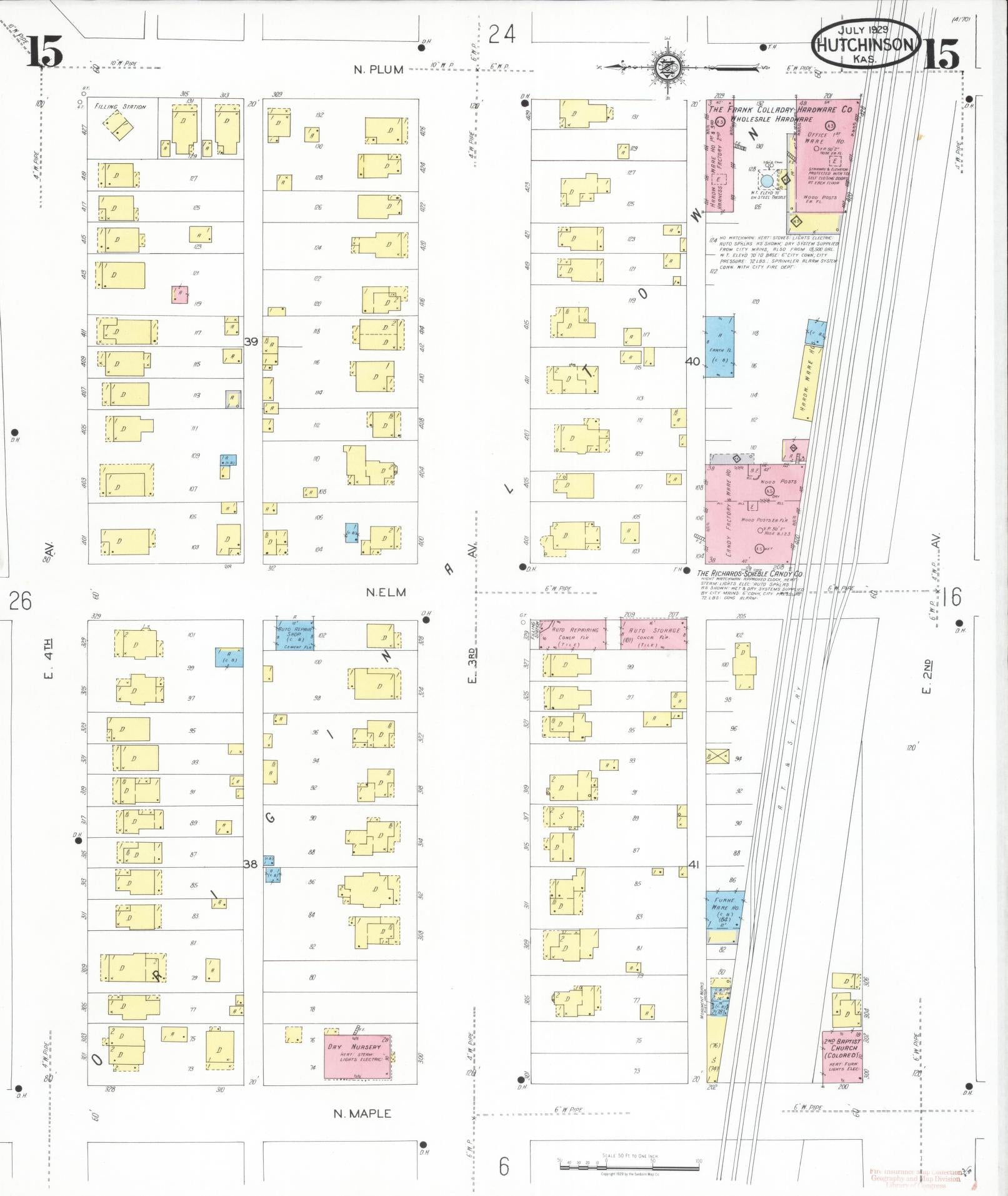 Sanborn Fire Insurance Map from Hutchinson, Reno County, Kansas (1929), Sheet #0016 - Complete Map Set gallery image, historic Sanborn map, vintage wall art, Kansas Kansas