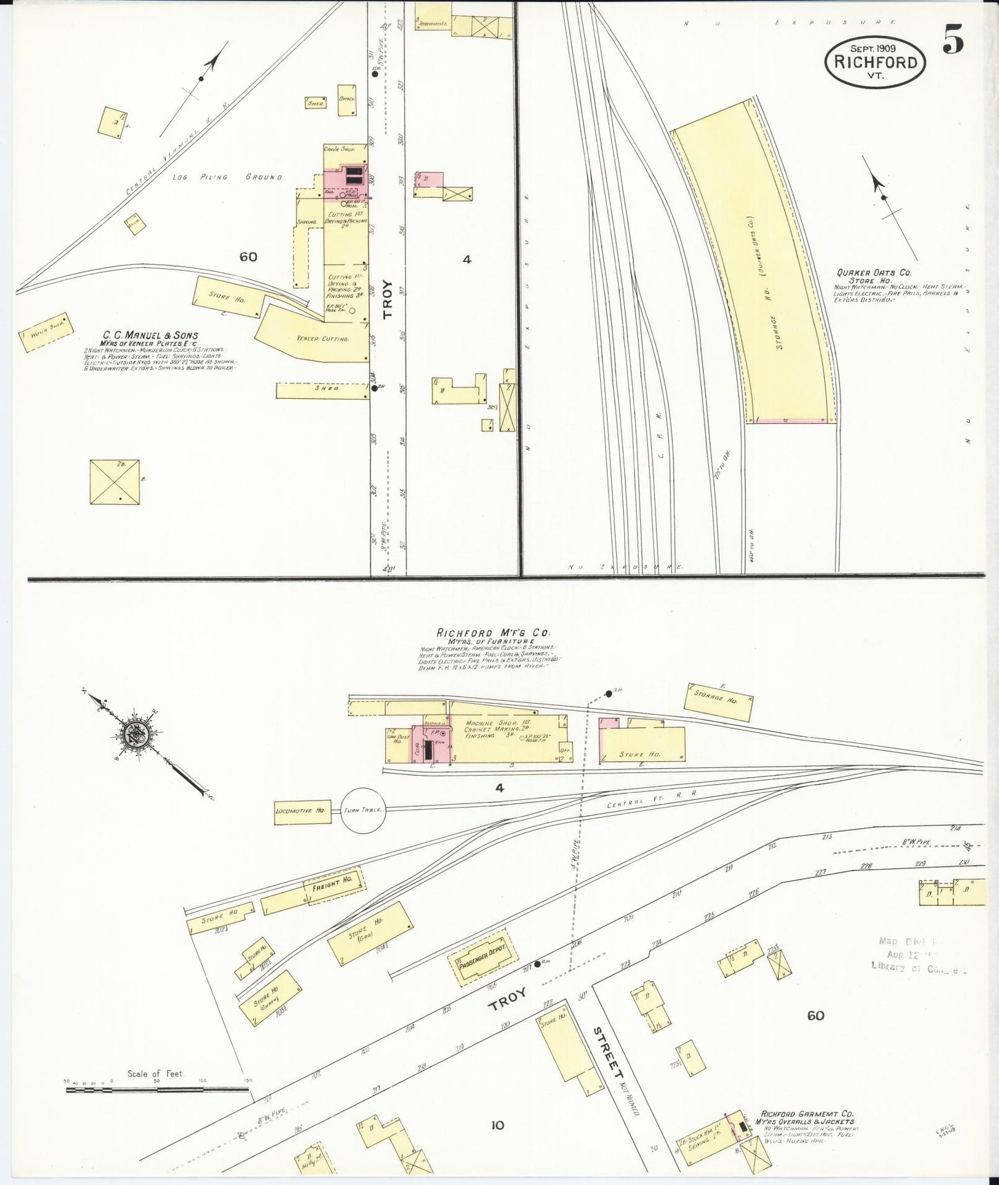 Sanborn Fire Insurance Map from Richford, Franklin County, Vermont (1909), Sheet #0005 - Complete Map Set gallery image, historic Sanborn map, vintage wall art, Vermont Vermont