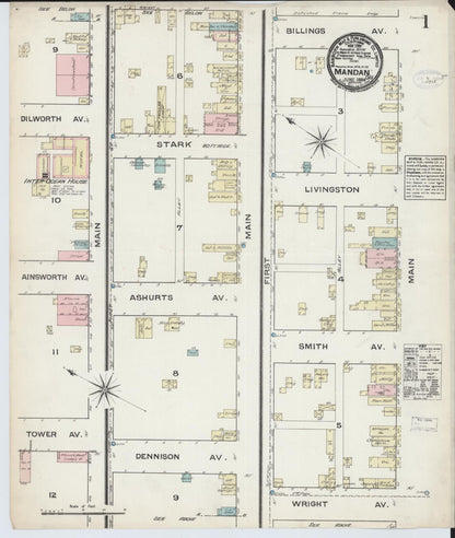 Sanborn Fire Insurance Map from Mandan, Morton County, North Dakota (1884), Sheet #0001 - Complete Map Set gallery image, historic Sanborn map, vintage wall art, North Dakota North Dakota