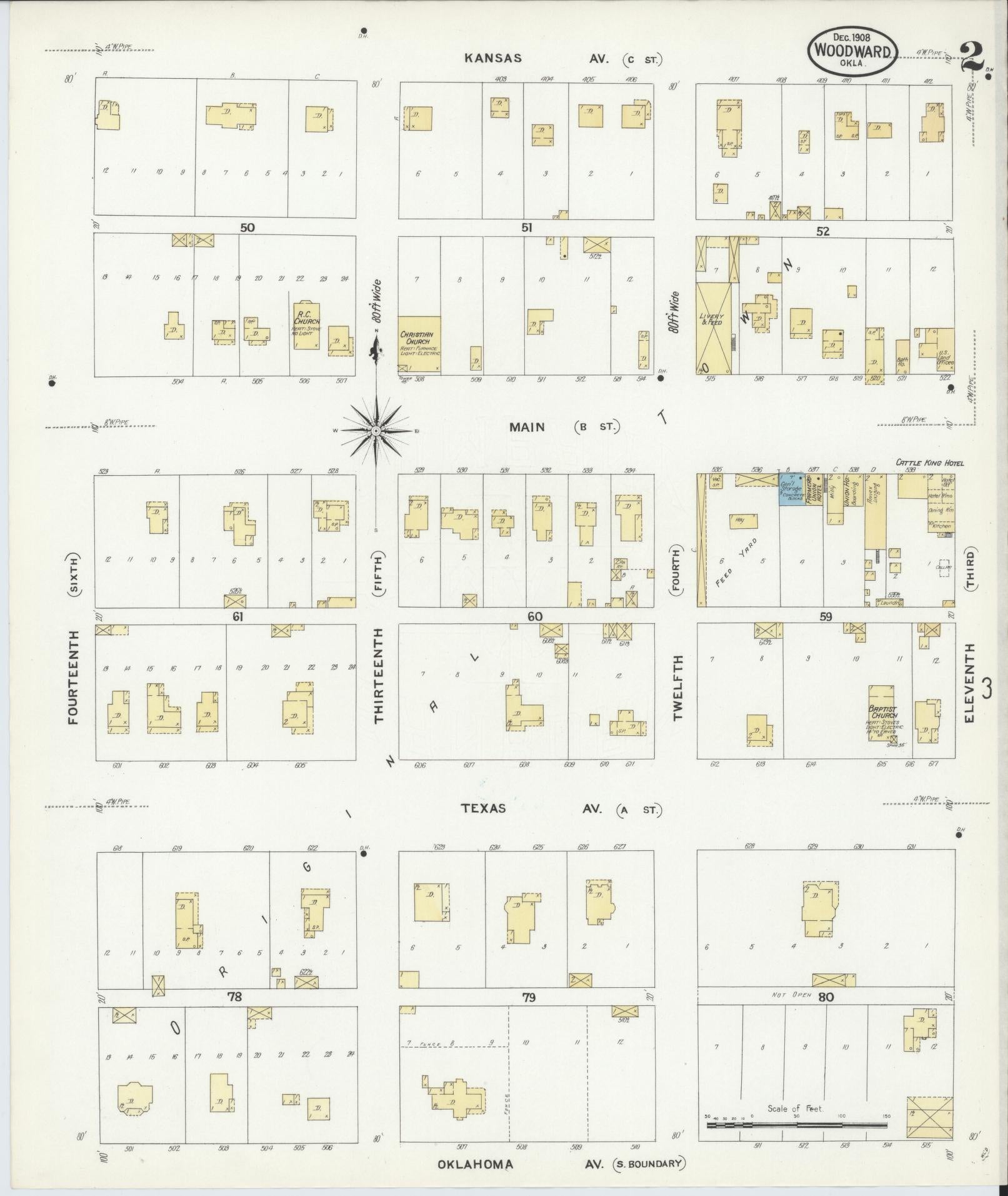 Sanborn Fire Insurance Map from Woodward, Woodward County, Oklahoma (1908), Sheet #0002 - Historic Sanborn Fire Insurance Map Print, vintage old map wall art, antique decor, genealogy gift, Oklahoma Oklahoma map