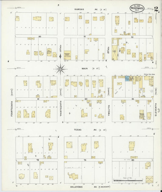 Sanborn Fire Insurance Map from Woodward, Woodward County, Oklahoma (1908), Sheet #0002 - Historic Sanborn Fire Insurance Map Print, vintage old map wall art, antique decor, genealogy gift, Oklahoma Oklahoma map