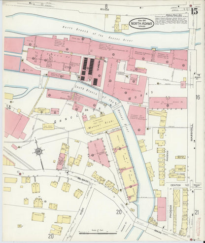 Sanborn Fire Insurance Map from North Adams, Berkshire County, Massachusetts (1914), Sheet #0015 - Historic Sanborn Fire Insurance Map Print, vintage old map wall art, antique decor, genealogy gift, Massachusetts Massachusetts map