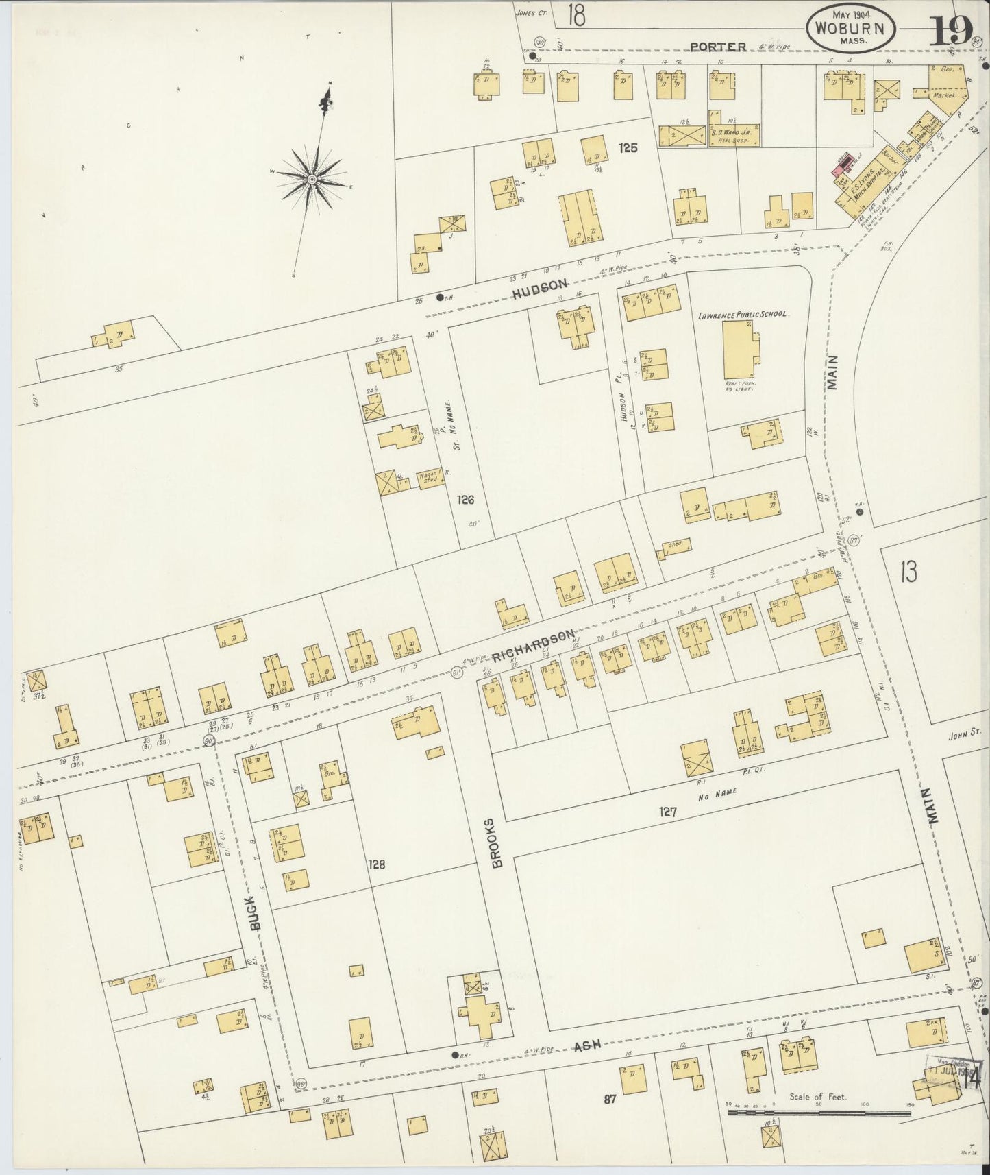 Sanborn Fire Insurance Map from Woburn, Middlesex County, Massachusetts (1904), Sheet #0019 - Complete Map Set gallery image, historic Sanborn map, vintage wall art, Massachusetts Massachusetts
