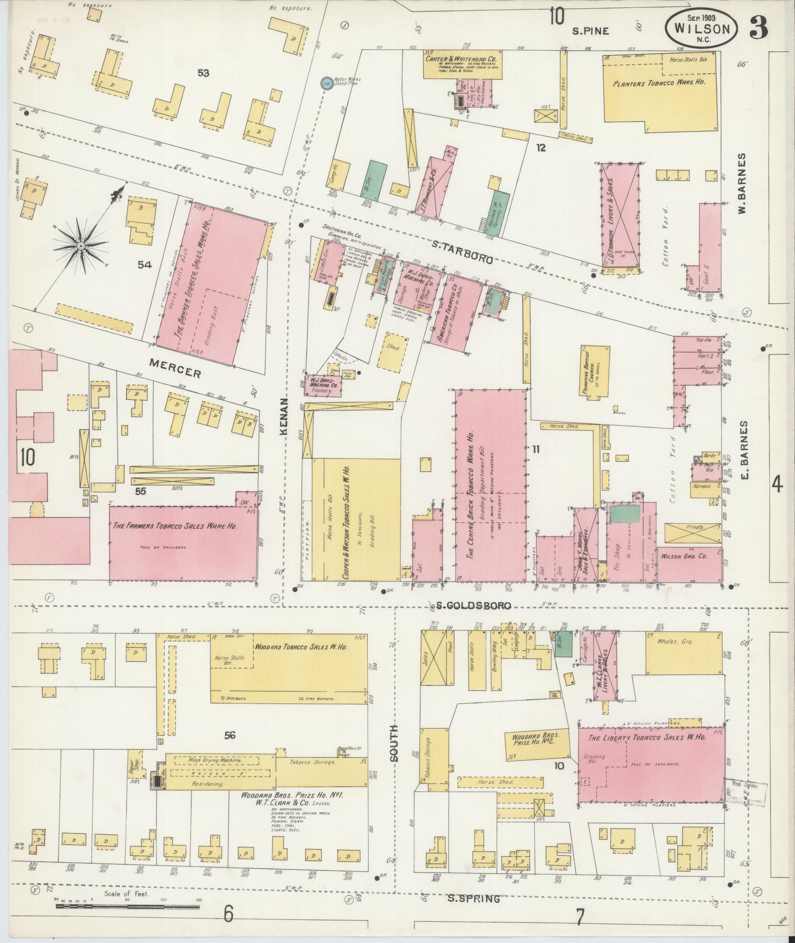 Sanborn Fire Insurance Map from Wilson, Wilson County, North Carolina (1903), Sheet #0003 - Complete Map Set gallery image, historic Sanborn map, vintage wall art, North Carolina North Carolina