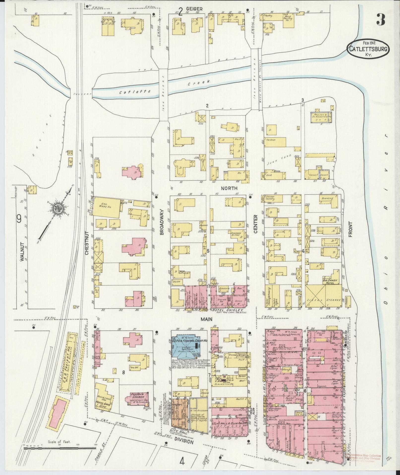 Sanborn Fire Insurance Map from Catlettsburg, Boyd County, Kentucky (1912), Sheet #0003 - Historic Sanborn Fire Insurance Map Print, vintage old map wall art, antique decor, genealogy gift, Kentucky Kentucky map