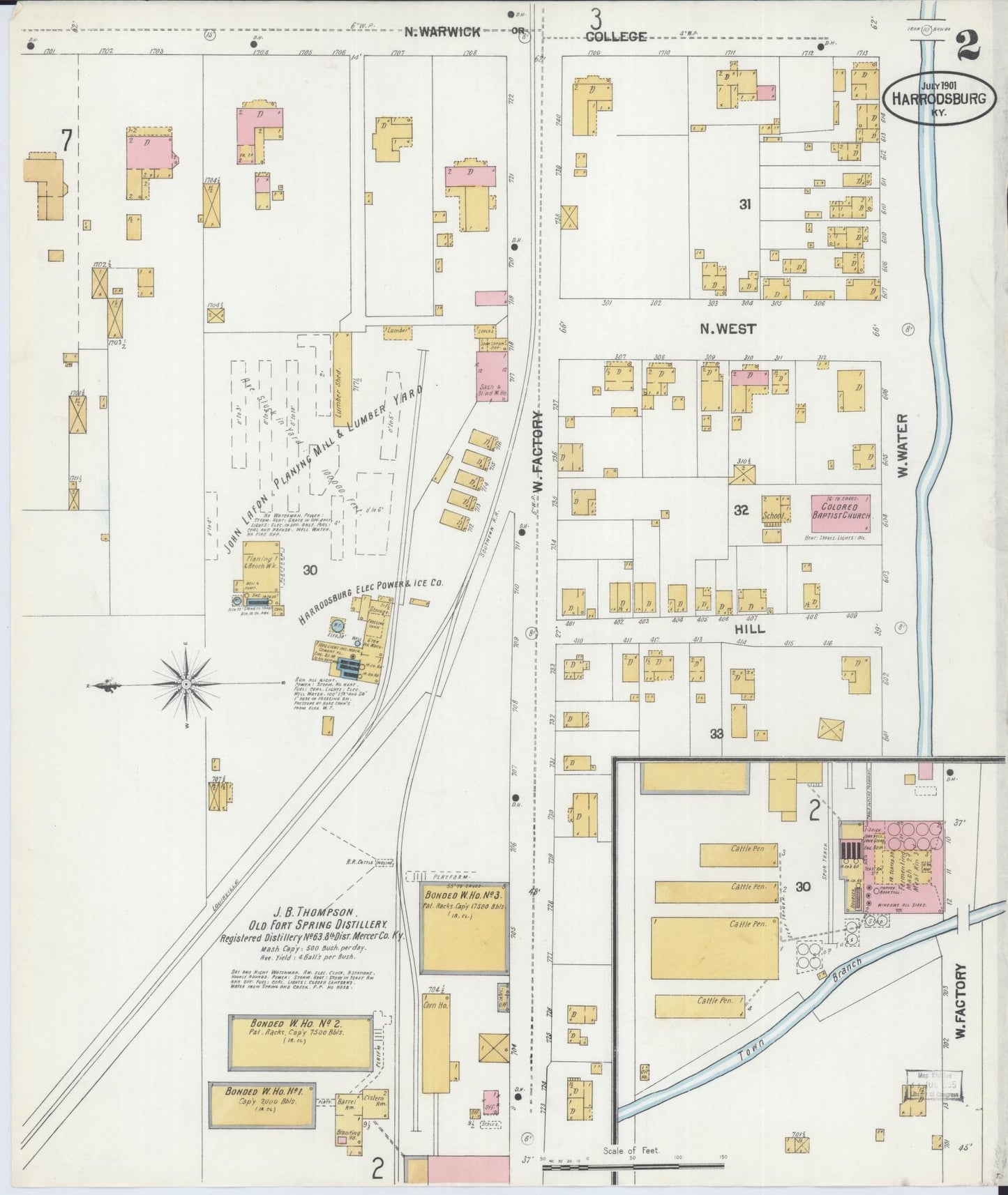 Sanborn Fire Insurance Map from Harrodsburg, Mercer County, Kentucky (1901), Sheet #0002 - Complete Map Set gallery image, historic Sanborn map, vintage wall art, Kentucky Kentucky
