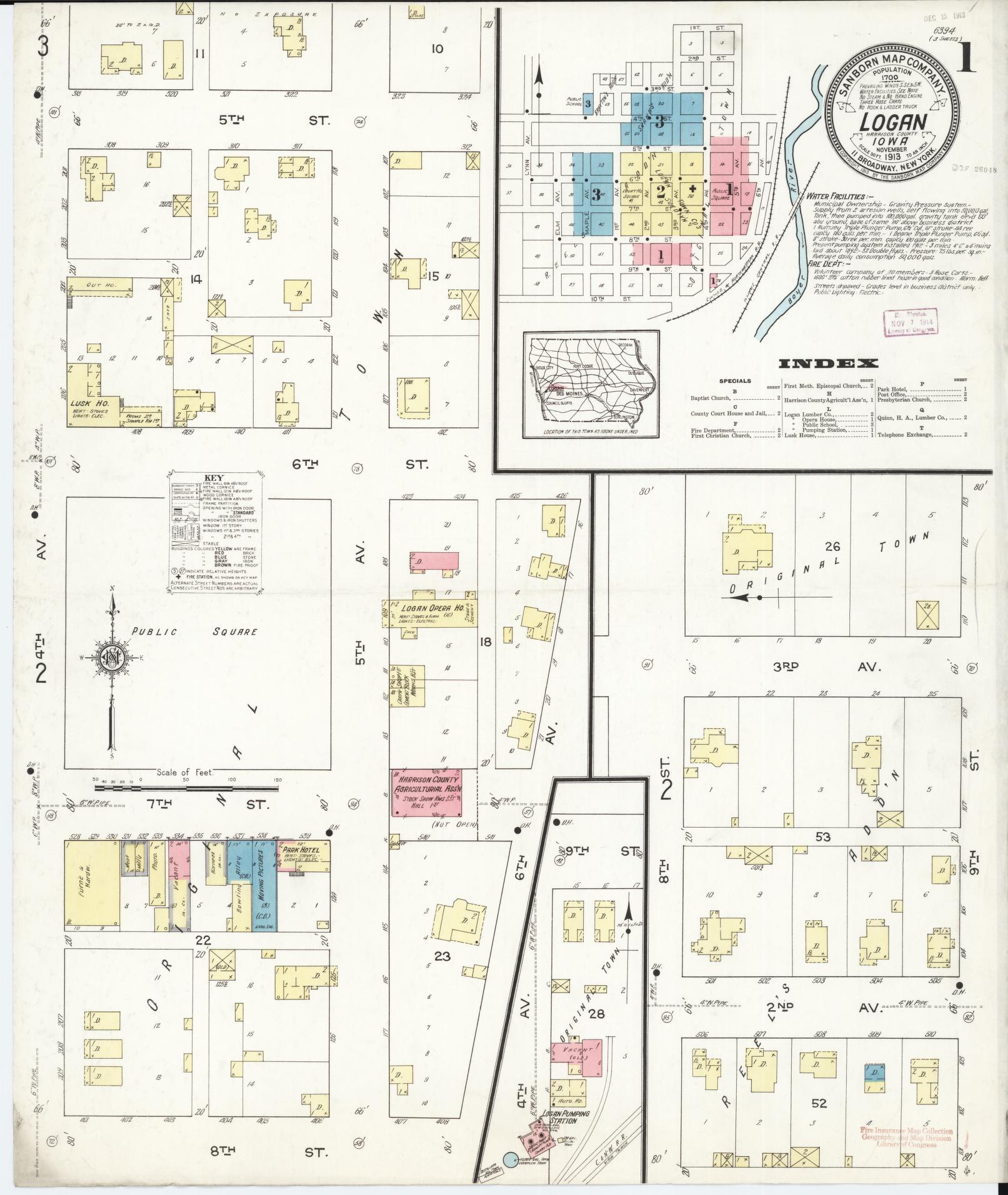 Sanborn Fire Insurance Map from Logan, Harrison County, Iowa (1913), Sheet #0001 - Historic Sanborn Fire Insurance Map Print