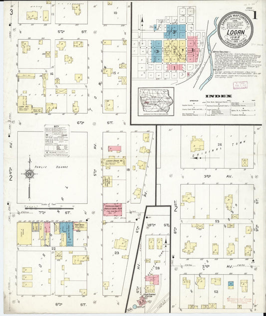 Sanborn Fire Insurance Map from Logan, Harrison County, Iowa (1913), Sheet #0001 - Historic Sanborn Fire Insurance Map Print