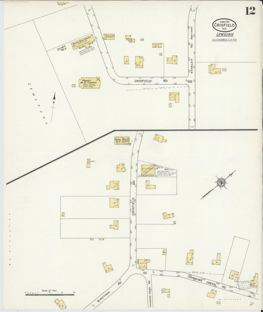 Sanborn Fire Insurance Map from Crisfield, Somerset County, Maryland (1911), Sheet #0012 - Historic Sanborn Fire Insurance Map Print, vintage old map wall art, antique decor, genealogy gift, Maryland Maryland map