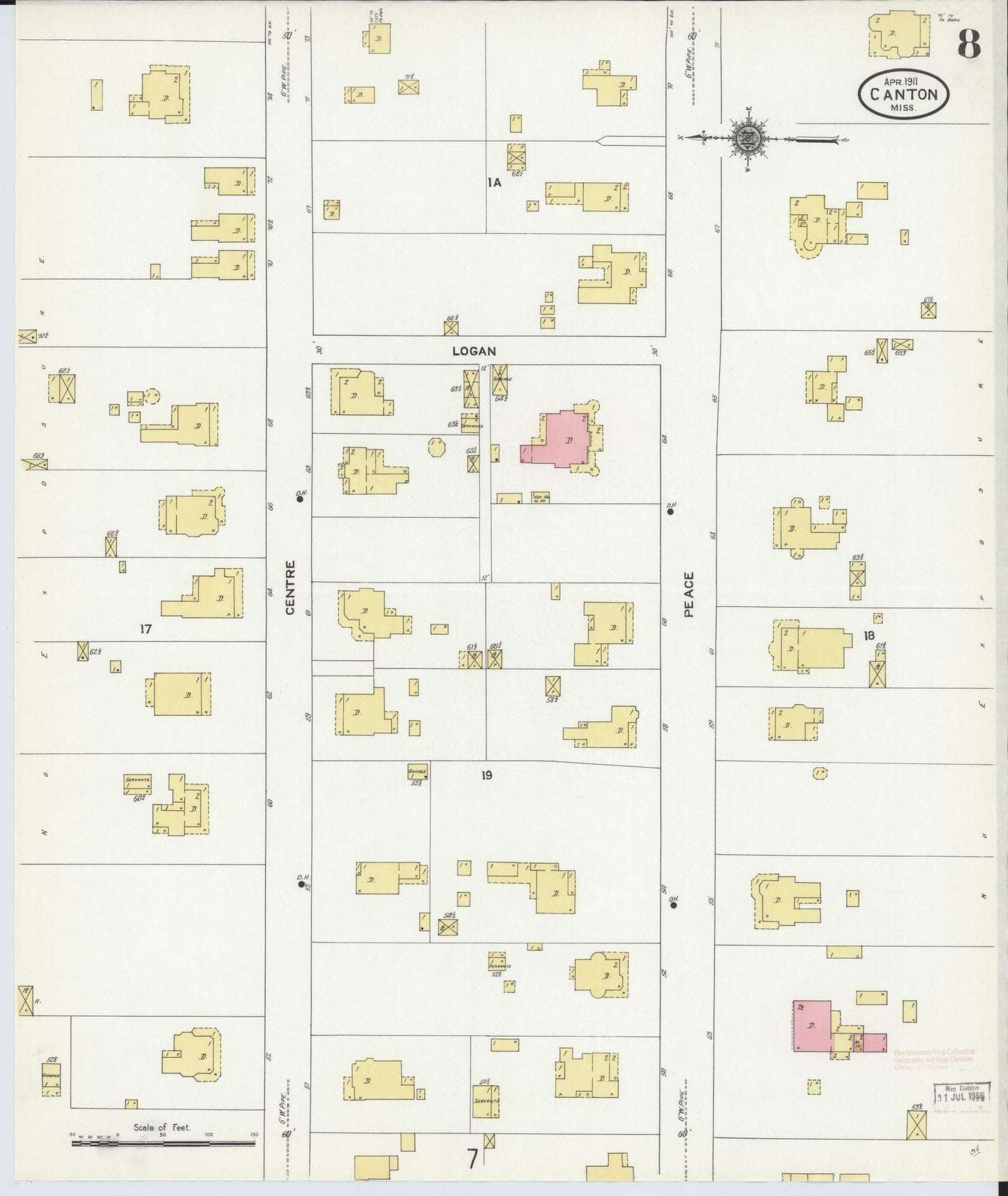 Sanborn Fire Insurance Map from Canton, Madison County, Mississippi (1911), Sheet #0008 - Complete Map Set gallery image, historic Sanborn map, vintage wall art, Mississippi Mississippi
