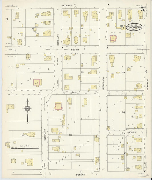 Sanborn Fire Insurance Map from Bloomfield, Greene County, Indiana (1913), Sheet #0005 - Historic Sanborn Fire Insurance Map Print, vintage old map wall art, antique decor, genealogy gift, Indiana Indiana map