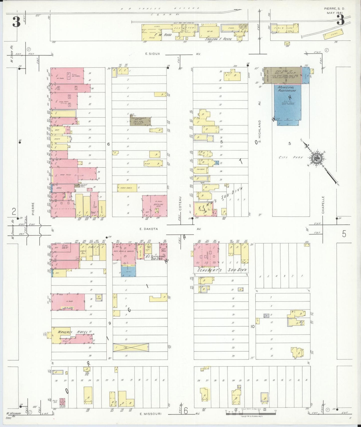 Sanborn Fire Insurance Map from Pierre, Hughes County, South Dakota (1941), Sheet #0003 - Complete Map Set gallery image, historic Sanborn map, vintage wall art, South Dakota South Dakota