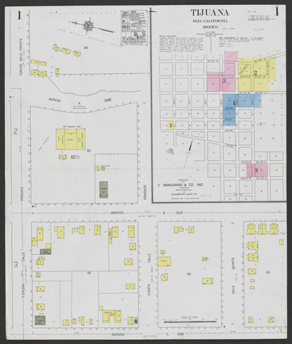 Sanborn Fire Insurance Map from Tijuana, Baja California (Mexico) (1924), Sheet #0001 - Complete Map Set gallery image, historic Sanborn map, vintage wall art, California California
