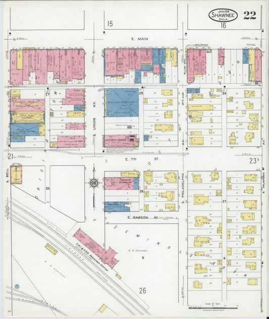 Sanborn Fire Insurance Map from Shawnee, Pottawatomie County, Oklahoma (1919), Sheet #0022 - Historic Sanborn Fire Insurance Map Print, vintage old map wall art, antique decor, genealogy gift, Oklahoma Oklahoma map