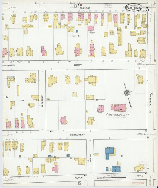Sanborn Fire Insurance Map from Plattsburg, Clinton County, New York (1918), Sheet #0005 - Historic Sanborn Fire Insurance Map Print, vintage old map wall art, antique decor, genealogy gift, New York New York map