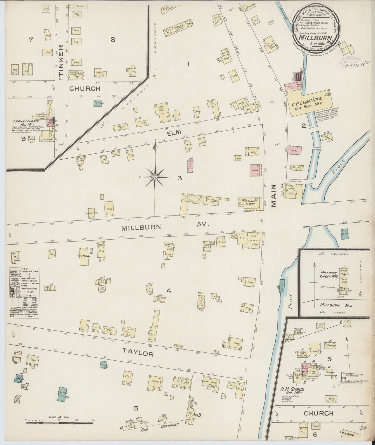 Sanborn Fire Insurance Map from Millburn, Essex County, New Jersey. (1886) – Historic Sanborn Fire Insurance Map Print