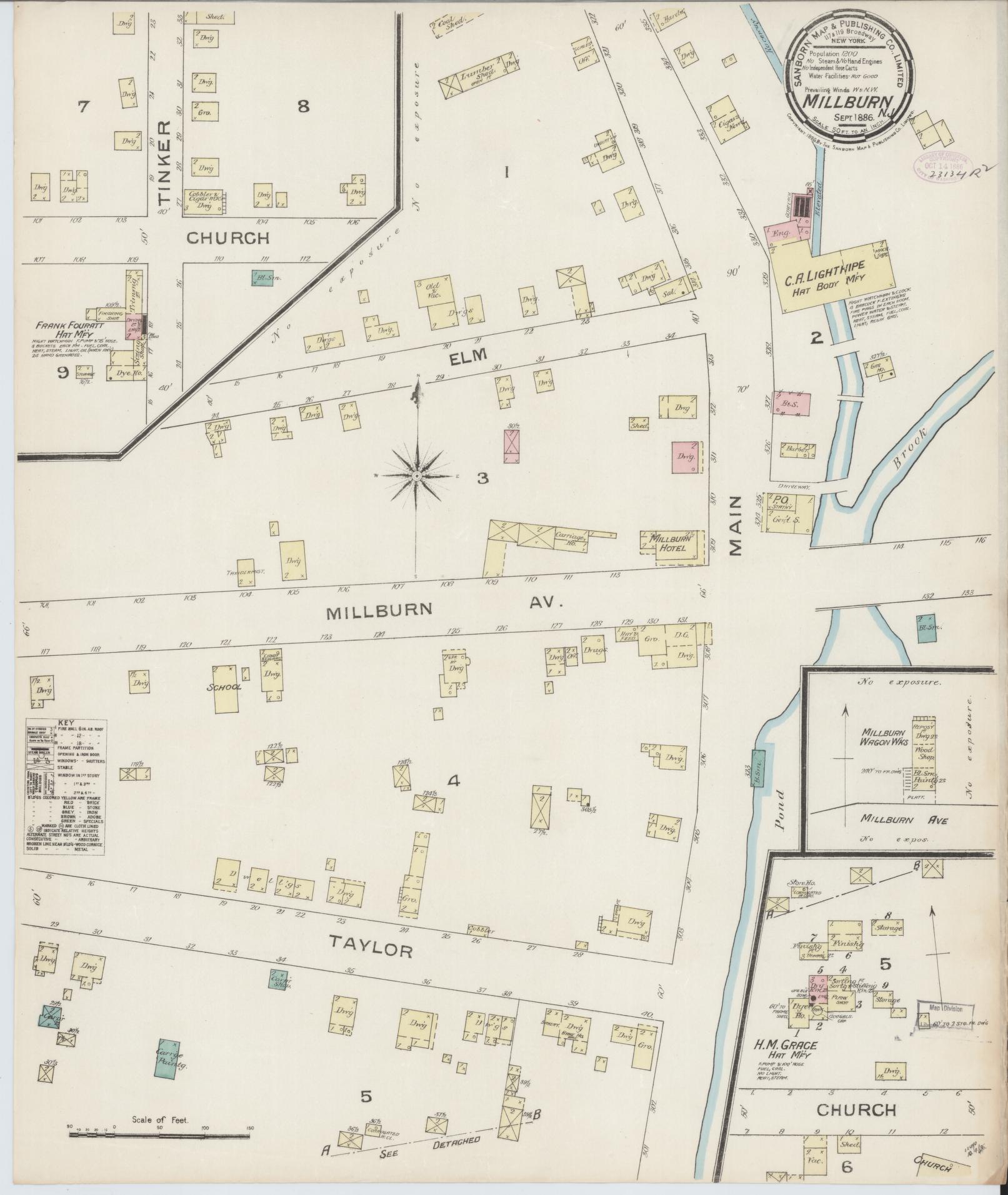 Sanborn Fire Insurance Map from Millburn, Essex County, New Jersey. (1886) – Historic Sanborn Fire Insurance Map Print