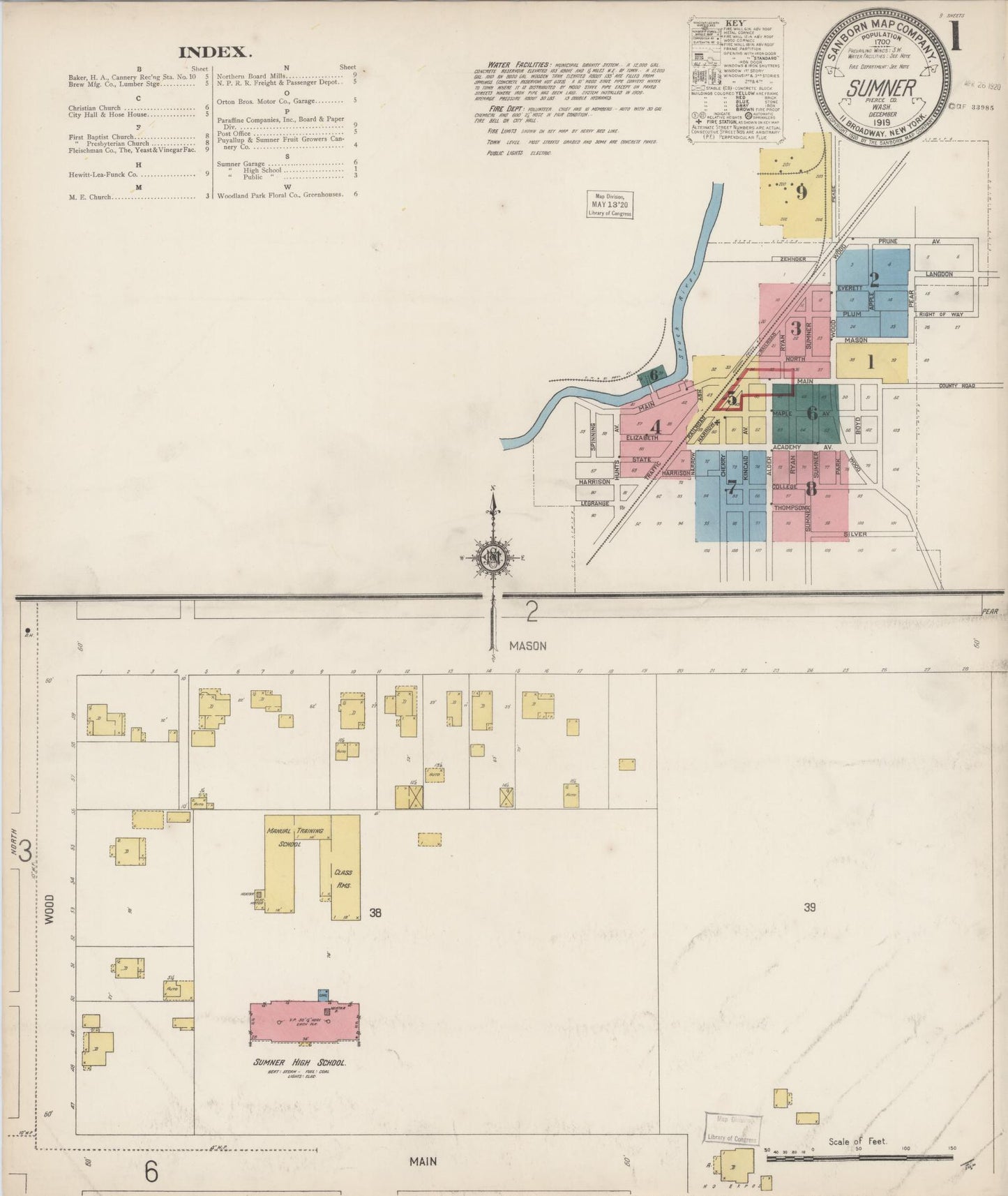 Sanborn Fire Insurance Map from Sumner, Pierce County, Washington (1919), Sheet #0001 - Historic Sanborn Fire Insurance Map Print, vintage old map wall art, antique decor, genealogy gift, Washington Washington map