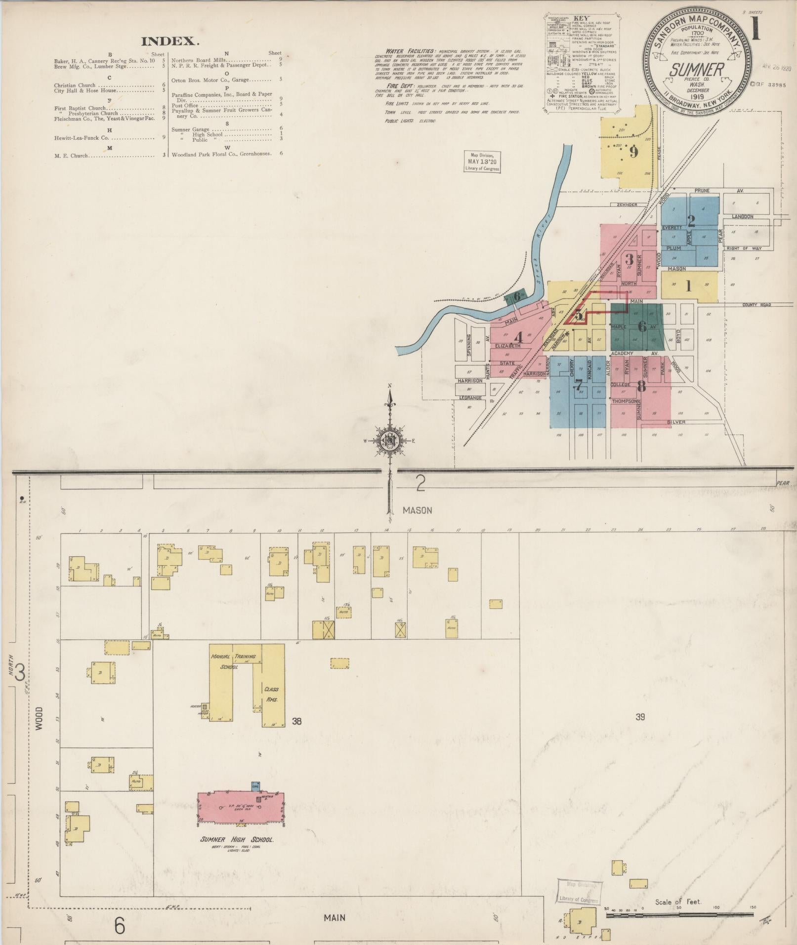 Sanborn Fire Insurance Map from Sumner, Pierce County, Washington (1919), Sheet #0001 - Historic Sanborn Fire Insurance Map Print, vintage old map wall art, antique decor, genealogy gift, Washington Washington map