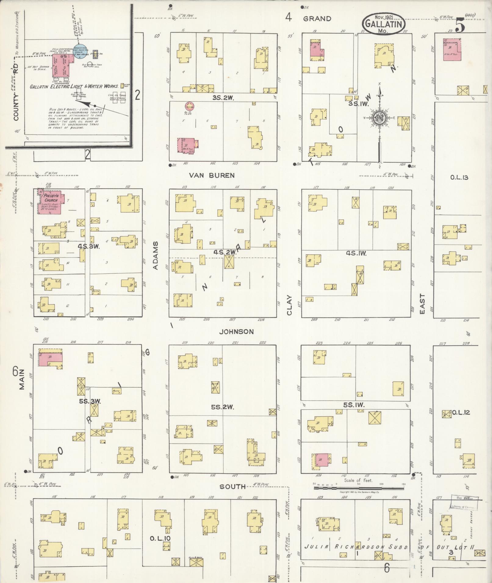 Sanborn Fire Insurance Map from Gallatin, Daviess County, Missouri (1921), Sheet #0005 - Historic Sanborn Fire Insurance Map Print, vintage old map wall art, antique decor, genealogy gift, Missouri Missouri map