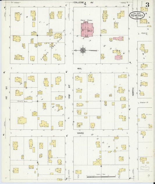 Sanborn Fire Insurance Map from Geneseo, Henry County, Illinois (1909), Sheet #0003 - Historic Sanborn Fire Insurance Map Print, vintage old map wall art, antique decor, genealogy gift, Illinois Illinois map