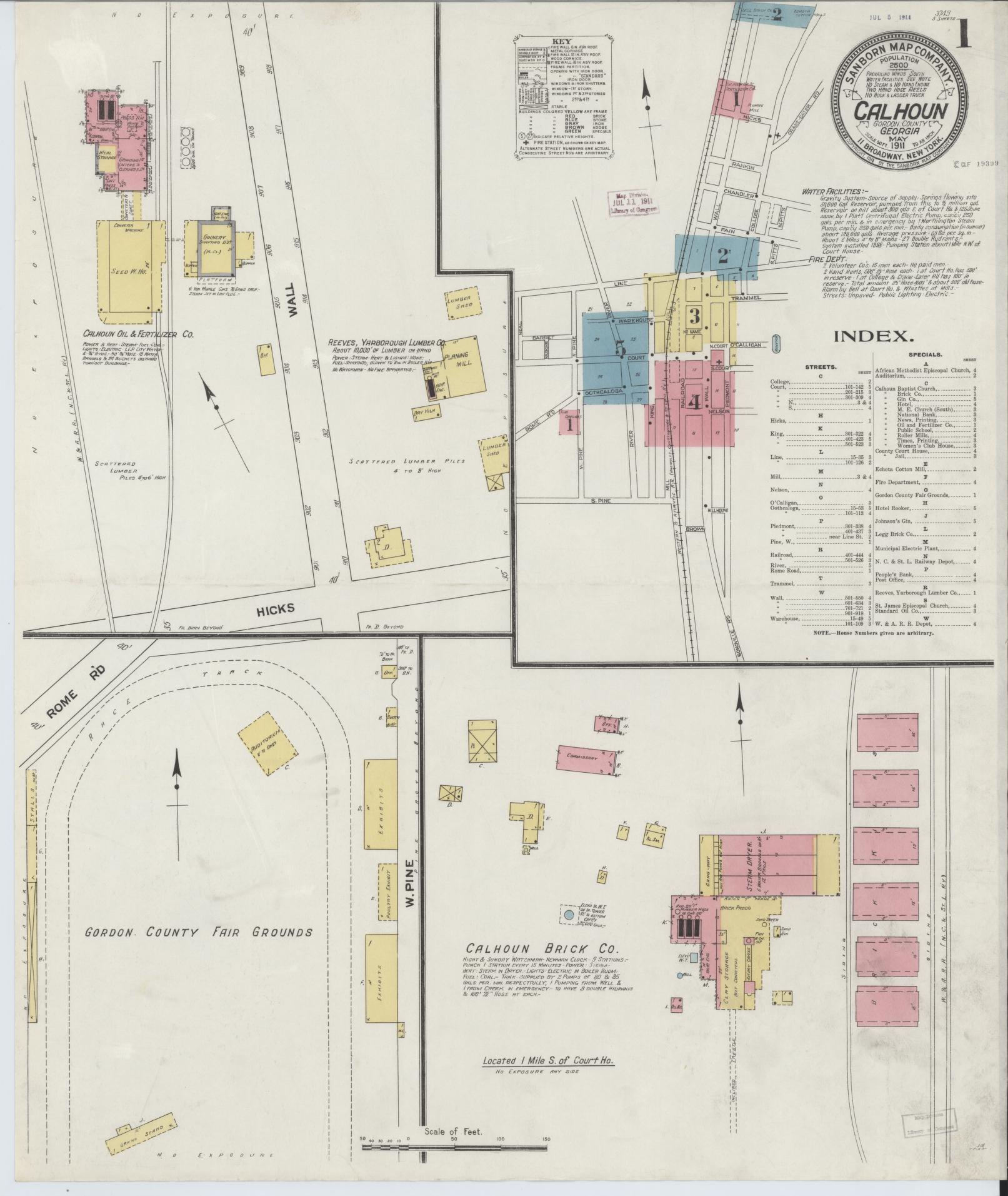 Sanborn Fire Insurance Map from Calhoun, Gordon County, Georgia (1911), Sheet #0001 - Complete Map Set gallery image, historic Sanborn map, vintage wall art, Georgia Georgia