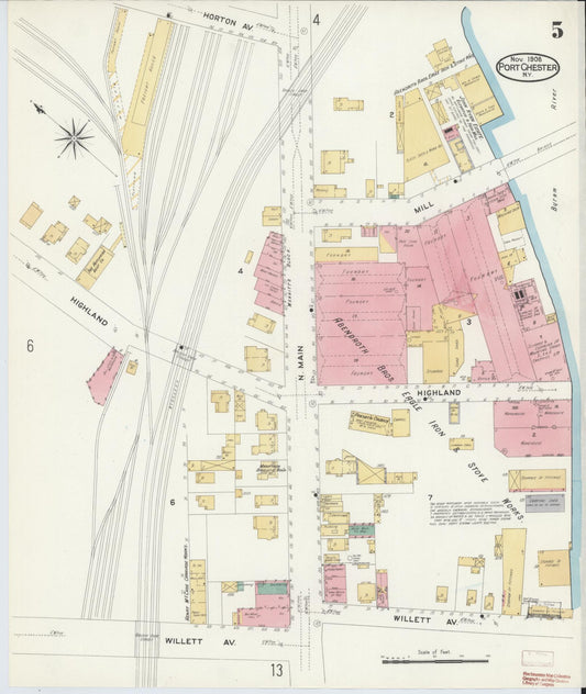 Sanborn Fire Insurance Map from Port Chester, Westchester County, New York (1908), Sheet #0005 - Historic Sanborn Fire Insurance Map Print, vintage old map wall art, antique decor, genealogy gift, New York New York map