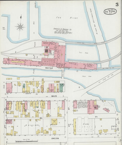 Sanborn Fire Insurance Map from De Pere, Brown County, Wisconsin (1895), Sheet #0003 - Historic Sanborn Fire Insurance Map Print, vintage old map wall art, antique decor, genealogy gift, Wisconsin Wisconsin map
