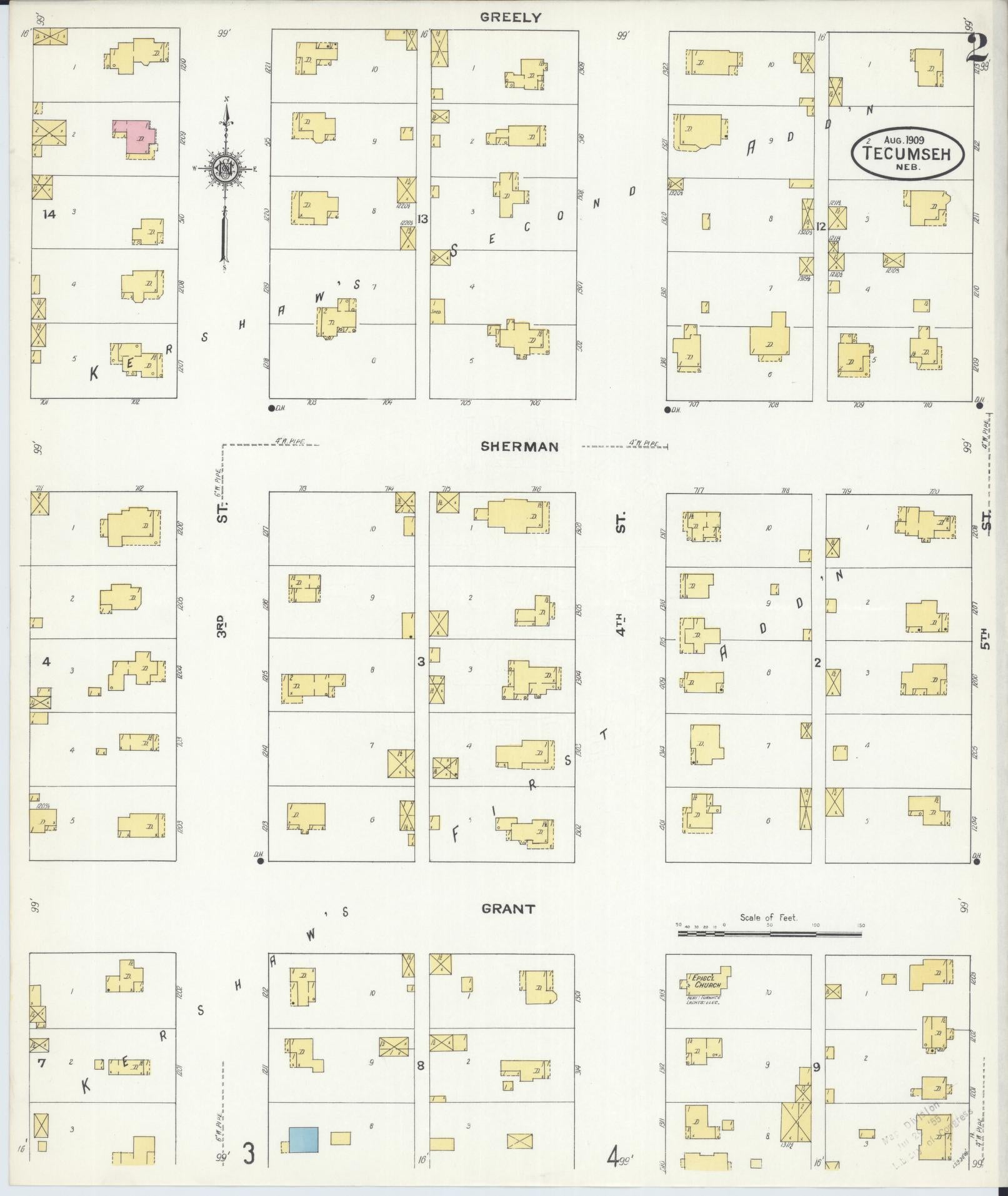 Sanborn Fire Insurance Map from Tecumseh, Johnson County, Nebraska (1909), Sheet #0002 - Complete Map Set gallery image, historic Sanborn map, vintage wall art, Nebraska Nebraska