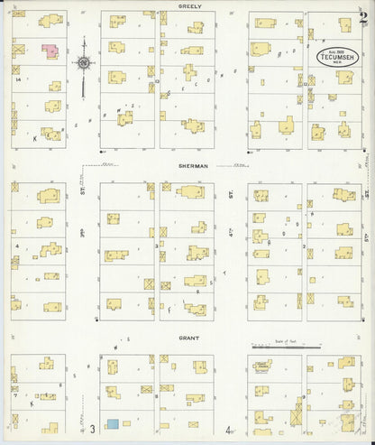 Sanborn Fire Insurance Map from Tecumseh, Johnson County, Nebraska (1909), Sheet #0002 - Complete Map Set gallery image, historic Sanborn map, vintage wall art, Nebraska Nebraska