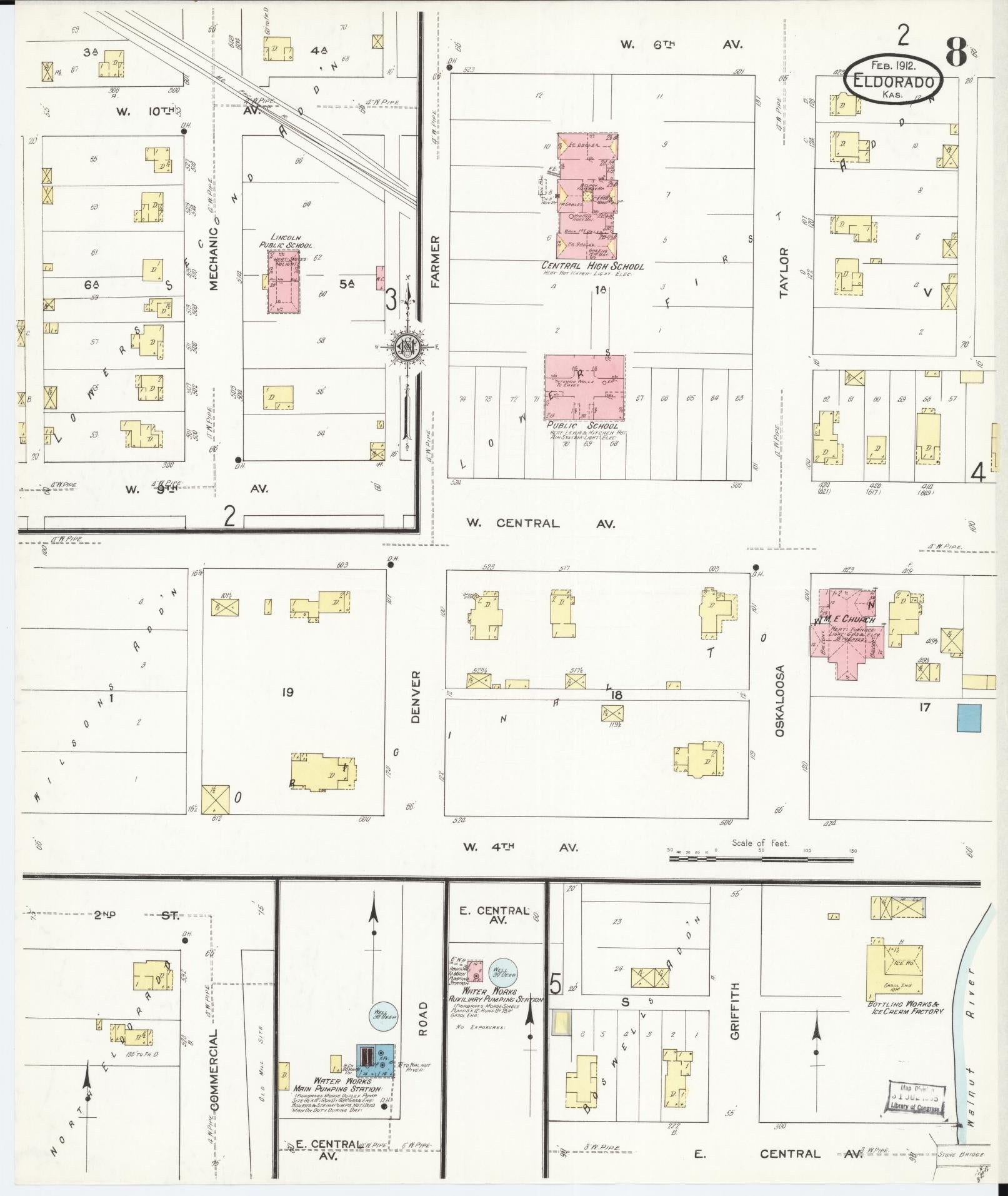 Sanborn Fire Insurance Map from El Dorado, Butler County, Kansas (1912), Sheet #0008 - Historic Sanborn Fire Insurance Map Print, vintage old map wall art, antique decor, genealogy gift, Kansas Kansas map