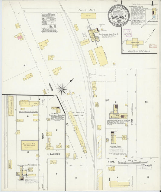 Sanborn Fire Insurance Map from Floresville, Wilson County, Texas (1907), Sheet #0001 - Complete Map Set gallery image, historic Sanborn map, vintage wall art, Texas Texas