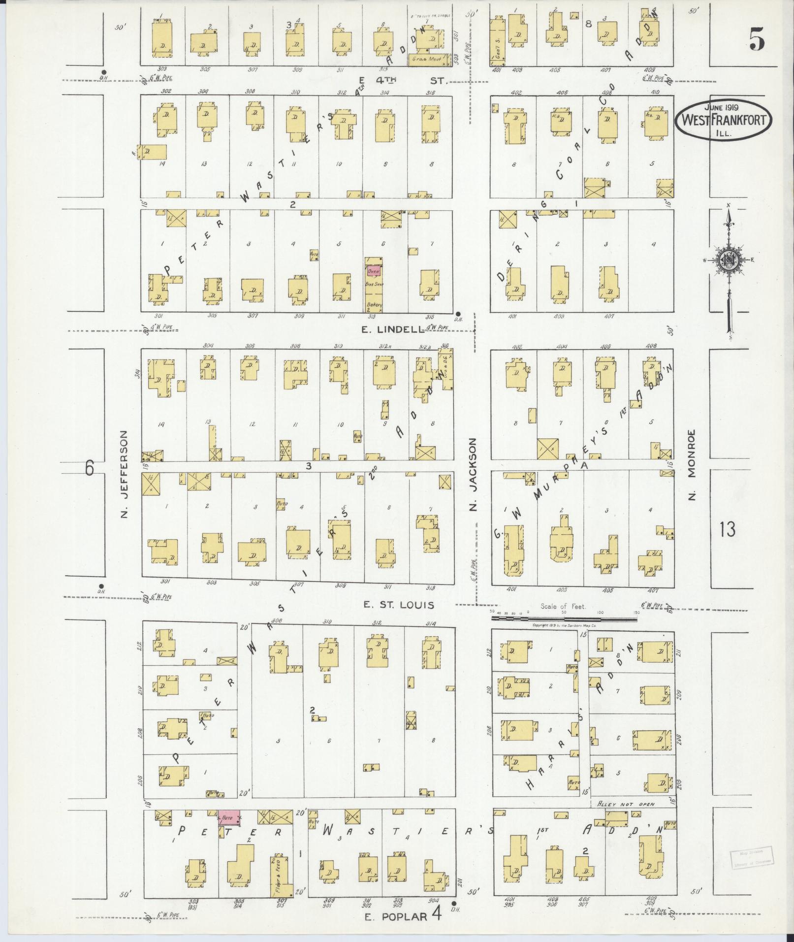 Sanborn Fire Insurance Map from West Frankfort, Franklin County, Illinois (1919), Sheet #0005 - Complete Map Set gallery image, historic Sanborn map, vintage wall art, Illinois Illinois