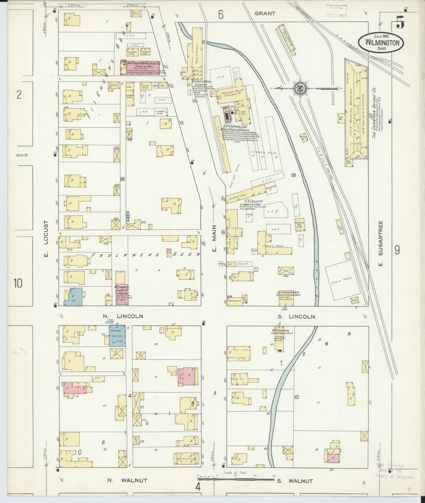 Sanborn Fire Insurance Map from Wilmington, Clinton County, Ohio (1914), Sheet #0005 - Complete Map Set gallery image, historic Sanborn map, vintage wall art, Ohio Ohio