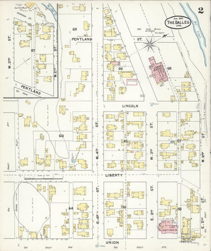 Sanborn Fire Insurance Map from The Dalles, Wasco County, Oregon (1892), Sheet #0002 - Complete Map Set gallery image, historic Sanborn map, vintage wall art, Oregon Oregon