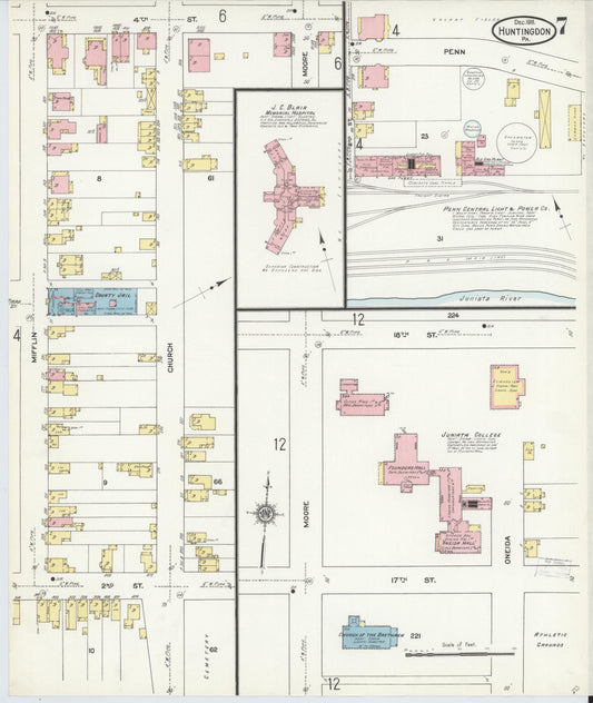 Sanborn Fire Insurance Map from Huntingdon, Huntingdon County, Pennsylvania (1911), Sheet #0007 - Historic Sanborn Fire Insurance Map Print, vintage old map wall art, antique decor, genealogy gift, Pennsylvania Pennsylvania map