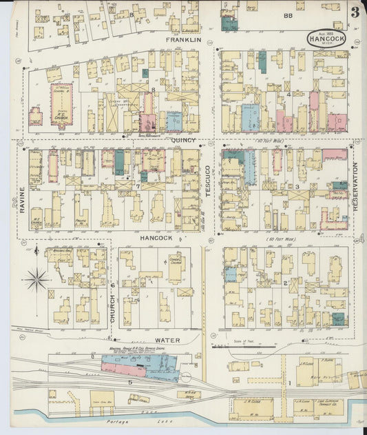 Sanborn Fire Insurance Map from Houghton, Houghton County, Michigan (1893), Sheet #0003 - Historic Sanborn Fire Insurance Map Print, vintage old map wall art, antique decor, genealogy gift, Michigan Michigan map