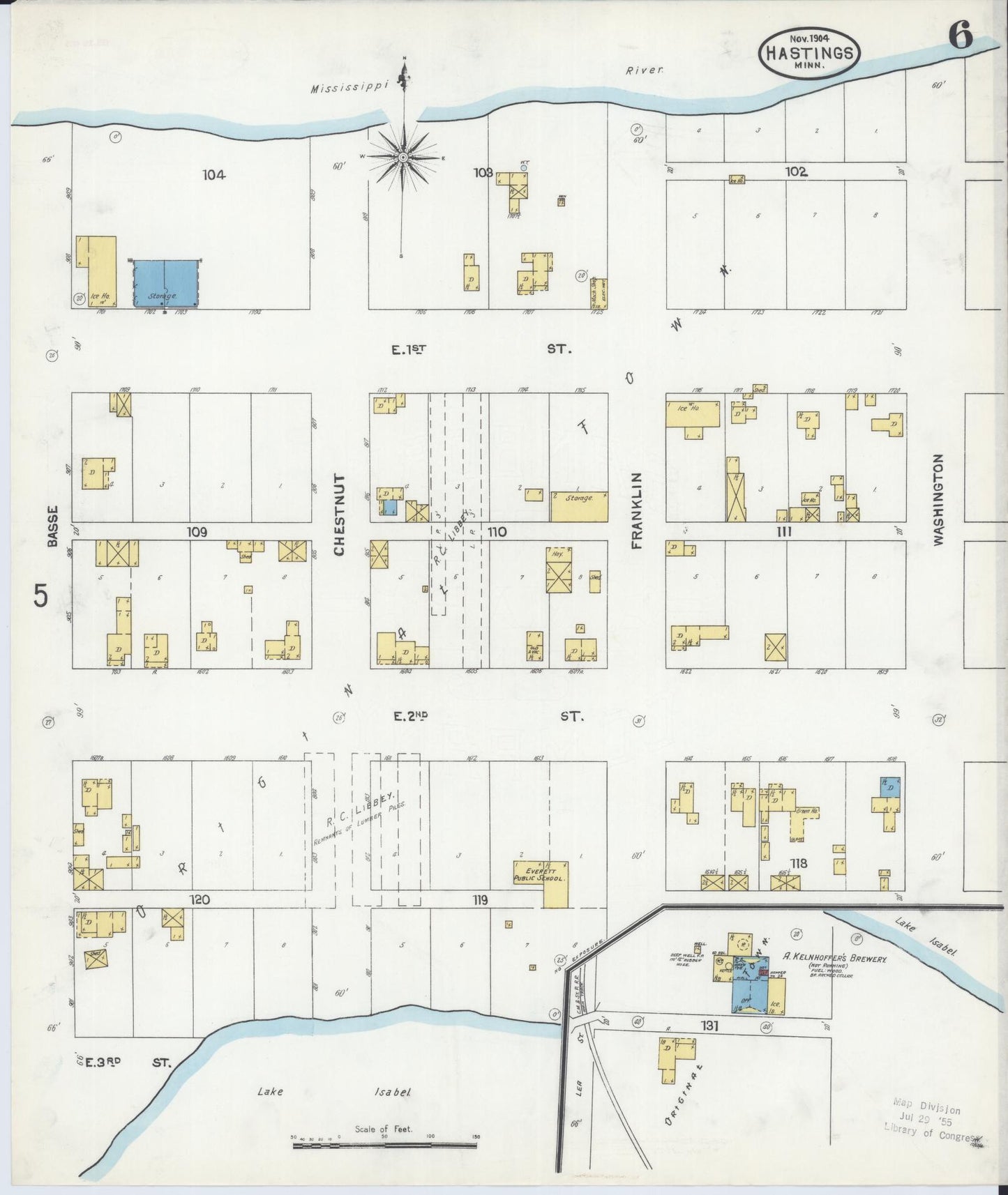 Sanborn Fire Insurance Map from Hastings, Dakota County, Minnesota (1904), Sheet #0006 - Complete Map Set gallery image, historic Sanborn map, vintage wall art, Minnesota Minnesota