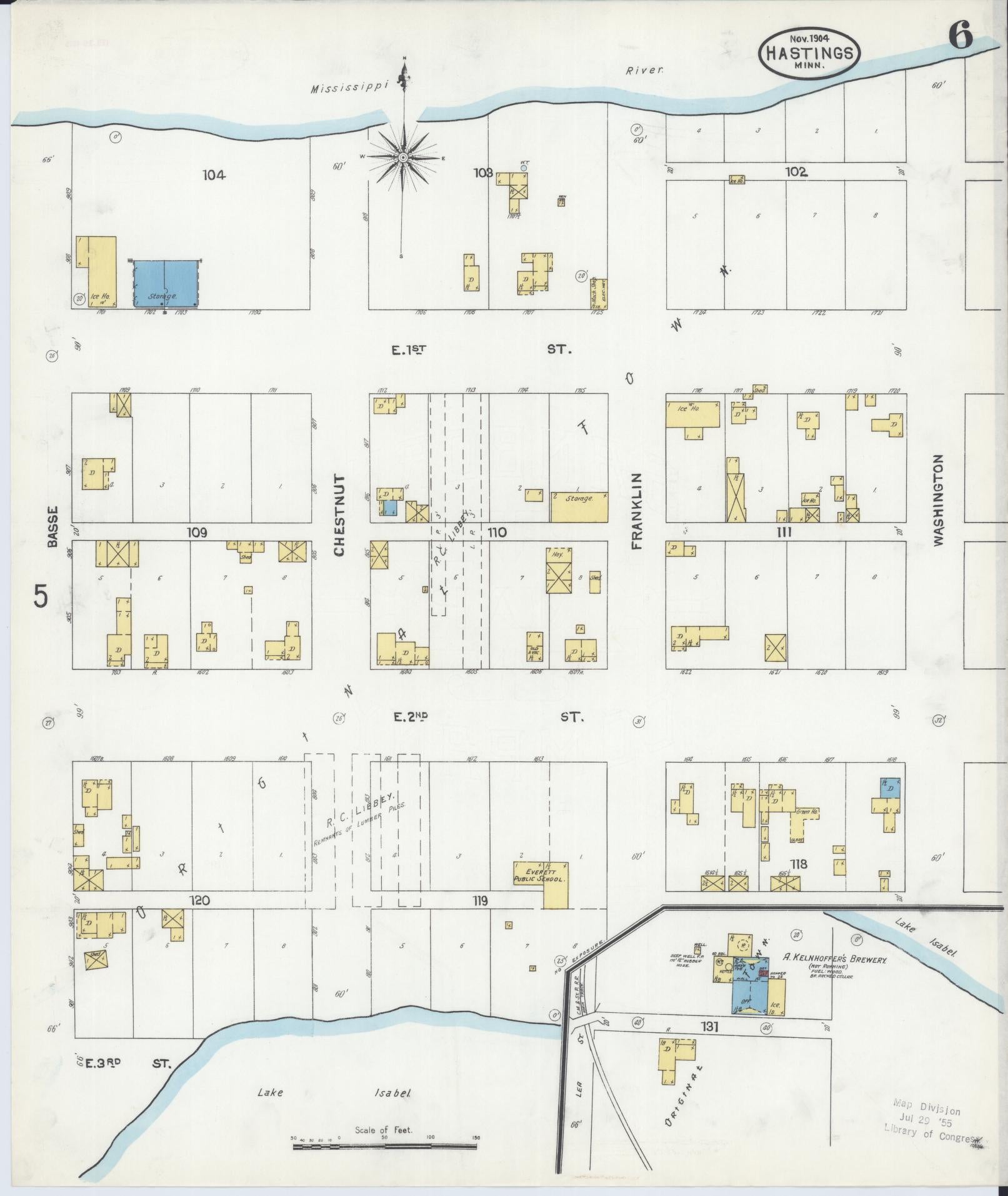 Sanborn Fire Insurance Map from Hastings, Dakota County, Minnesota (1904), Sheet #0006 - Complete Map Set gallery image, historic Sanborn map, vintage wall art, Minnesota Minnesota