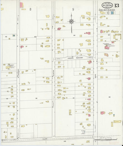 Sanborn Fire Insurance Map from Albion, Orleans County, New York (1917), Sheet #0013 - Complete Map Set gallery image, historic Sanborn map, vintage wall art, New York New York